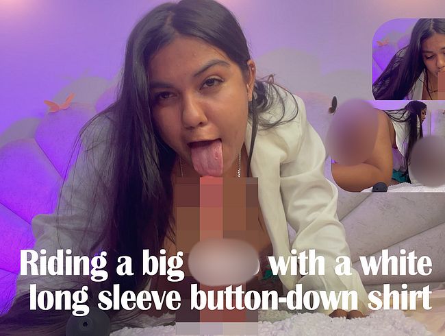 Download: AilynPenny - In einem weißen Langarmhemd mit Knopfleiste auf einem großen Dildo reiten