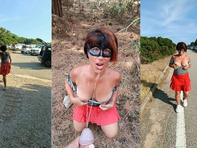 Download: DragonflyExhib - Goldener Regen und Exhibitionismus auf dem Strandweg. Heißer Urin im Mund, Urin auf Kleidung und Urinlauf!