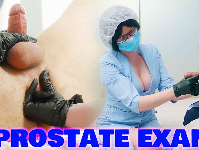 Download: EvaGrant - Ärztliche Untersuchung mit tiefem Ausschnitt: Prostata-Melken mit schwarzen Handschuhen und Spermaprobe mit einem Glasstab