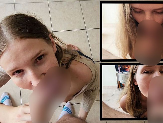 Download: JuliaSweetGirl - Süße sexy Blondine lutscht tief einen großen Schwanz vor dem Kamin.