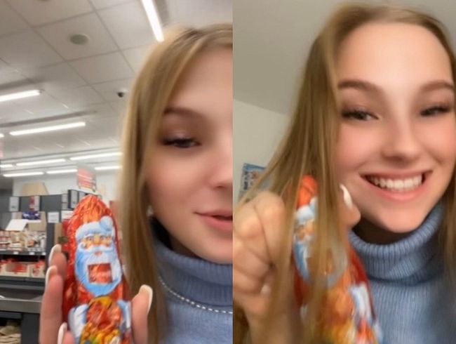 Download: KleineMaja - Schiebe mir einen SCHOKO WEIHNACHTSMANN in meine kleine süße Pussy und esse ihn anschliessend sogar