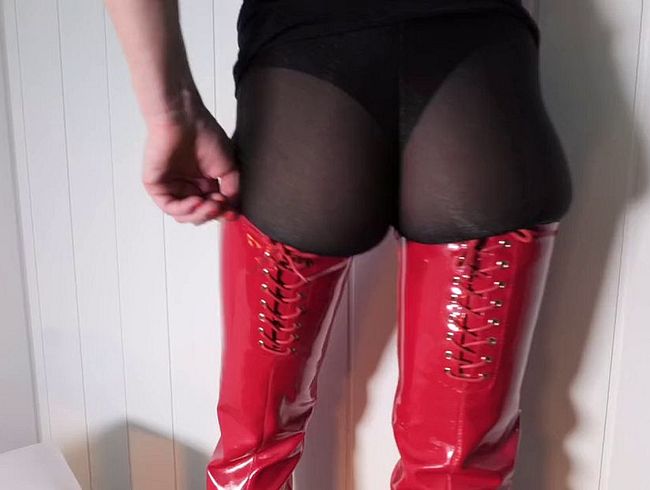 Download: Lady-Amy - Rote Overknees ASMR - in geiler Leggings - höre genau hin... es wird Dir gefallen