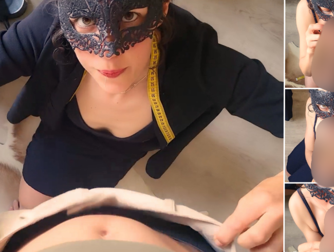 Download: Neya_Cay - Süße Schneiderin wird von Riesenschwanz abgelenkt – Vorhautspiel & Maßband-Blowjob