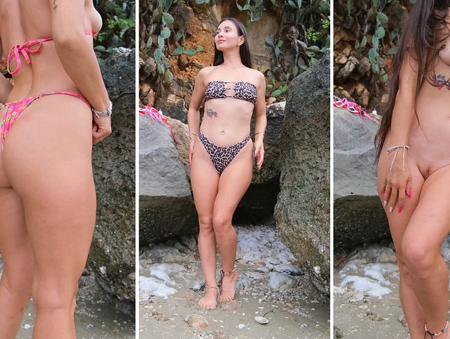Download: PassionBunny - Sexy Bikini Anprobe und Umziehen am öffentlichen tropischen Strand