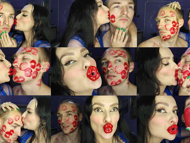 Download: Princess18xxx - Klebrige, saftige rote Lippenstiftküsse auf seinem ganzen Gesicht