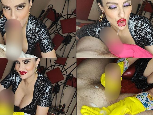 Download: Princess18xxx - Blowjob und Handjob mit verschiedenen Gummihandschuhen von Latex Goddess