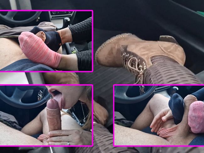 Download: QueenNessy - Meine besockten Füße geben Schwanz einen Sockjob im Auto