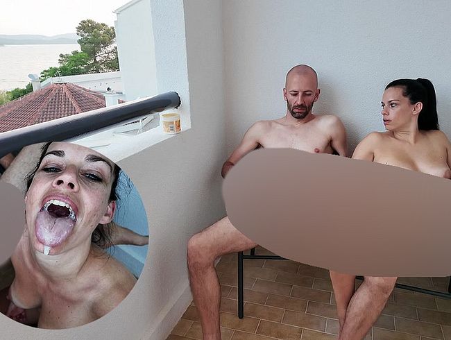 Download: QueenofKingss - Gegenseitiges abwichsen auf dem Balkon - Sperma direkt in den Mund gespritzt
