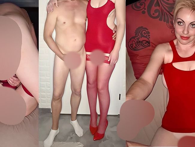 Download: SashMash-Couple - Ehefrau Im Roten Minikleid Und Keuschheits-Ehemann Spielen Mit Großem Dildo