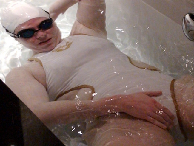 Download: Swimsuitbitch - White Gold One Piece Swimsuit fucked by push vib