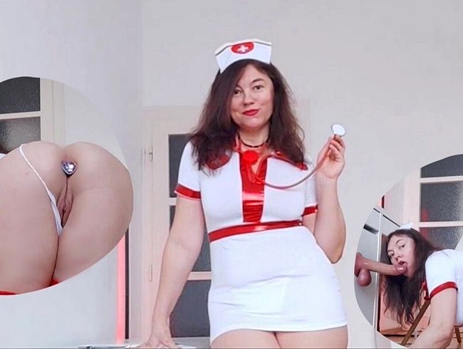 Download: Vio1 - Eine sexy Krankenschwester führt eine Untersuchung durch, die mit einem Blowjob und heißem Pussy-Fick endet.