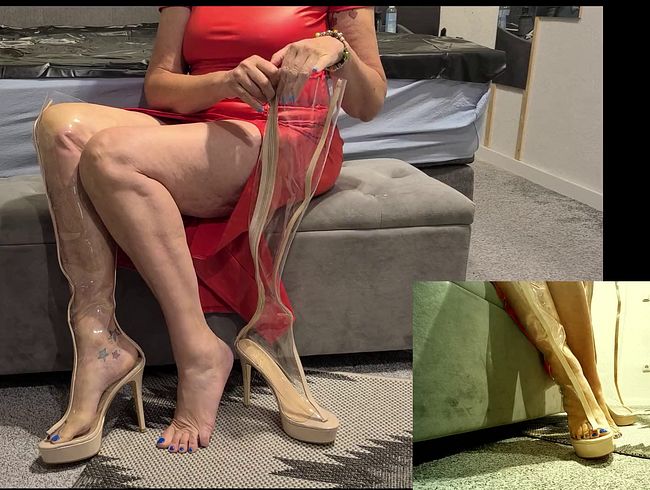 Download: hornysex - rotes Kleid mit transparenten Overknees 2 Videos in einem - von der Seite und Vorn (4K)