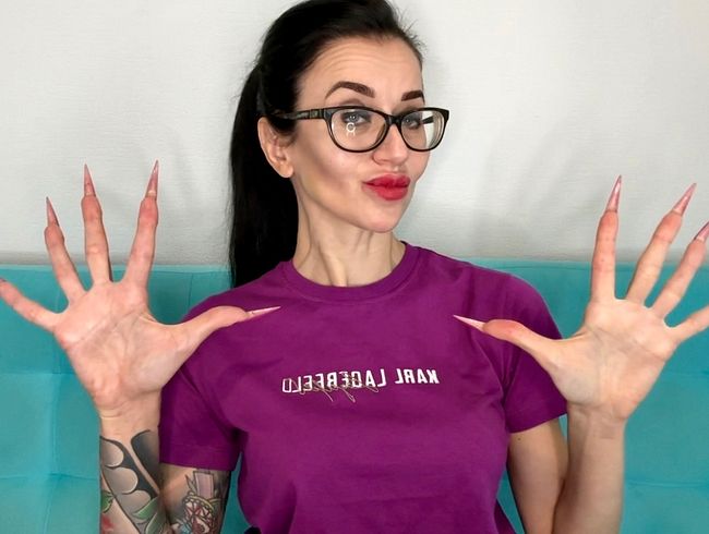 Download: juliadomaina - Fingerschnippen, lange Finger mit neuer lila Farbe Lange Nägel, scharfe Stilettos