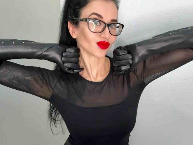 Download: juliadomaina - Lange schwarze Lederhandschuhe und Handjobs mit Spucke